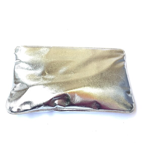 Vintage shoulder bag clutch metallic matte silver… - image 7