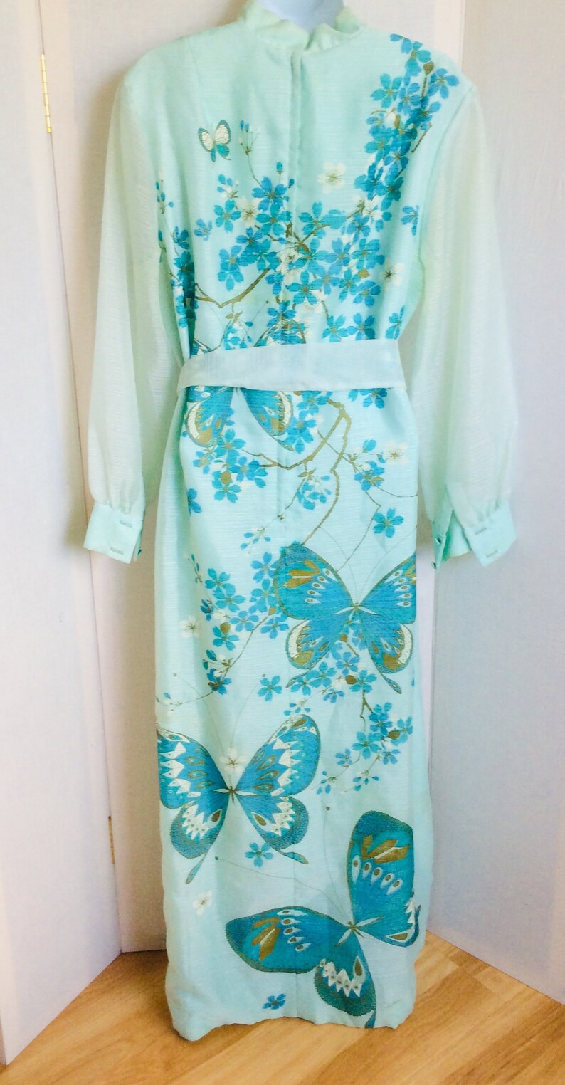 Teal Blue Alfred Shaheen California vintage dress blue hippie 60s size medium image 5