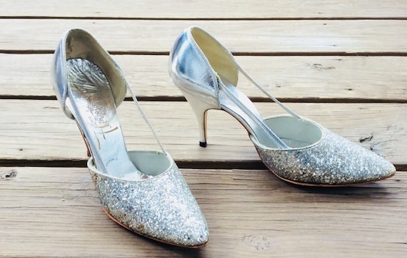 Vintage Silver Glitter 50s 60s Pumps 