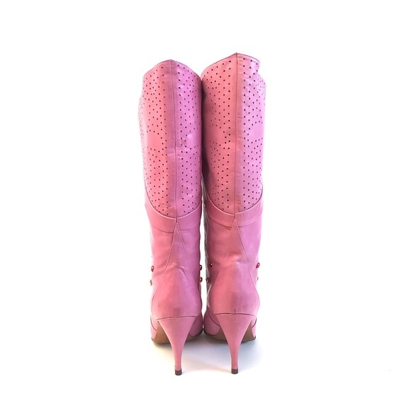 Vintage 80s pink perforated rhinestones boots siz… - image 4