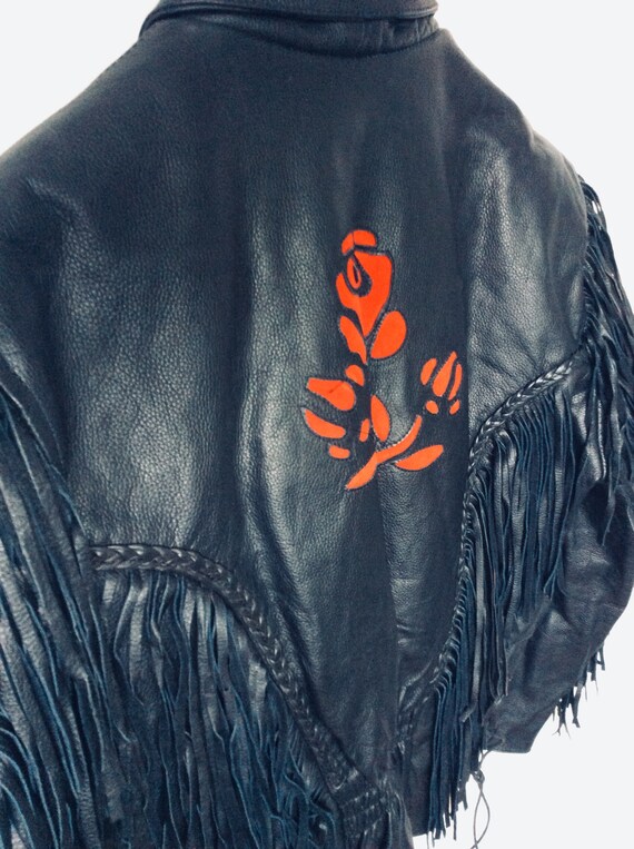 Black Leather Fringed vintage jacket size medium … - image 6