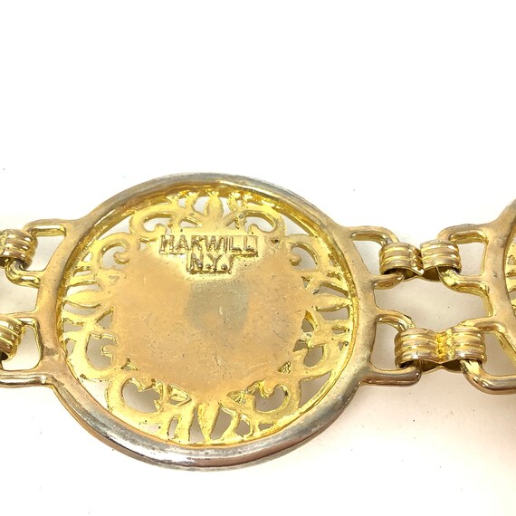 Harwill NY Vintage gold belt faux pearls medallio… - image 4