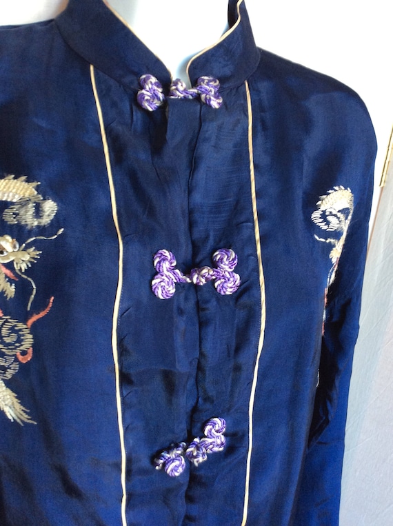 Vintage silk hand embroidered top shirt tunic siz… - image 2