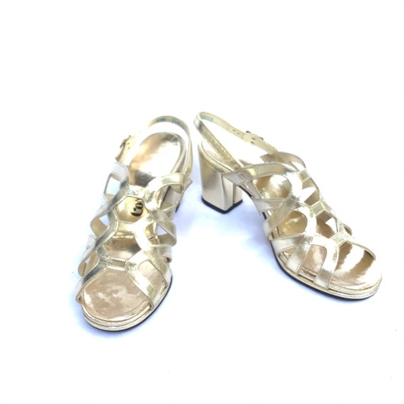 Gold Strappy Heels Vintage retro goud jaren '50 jaren '60 sandalen maat 6.5 vegan Schoenen damesschoenen Sandalen Gladiatorsandalen & Sandalen met strikbanden 