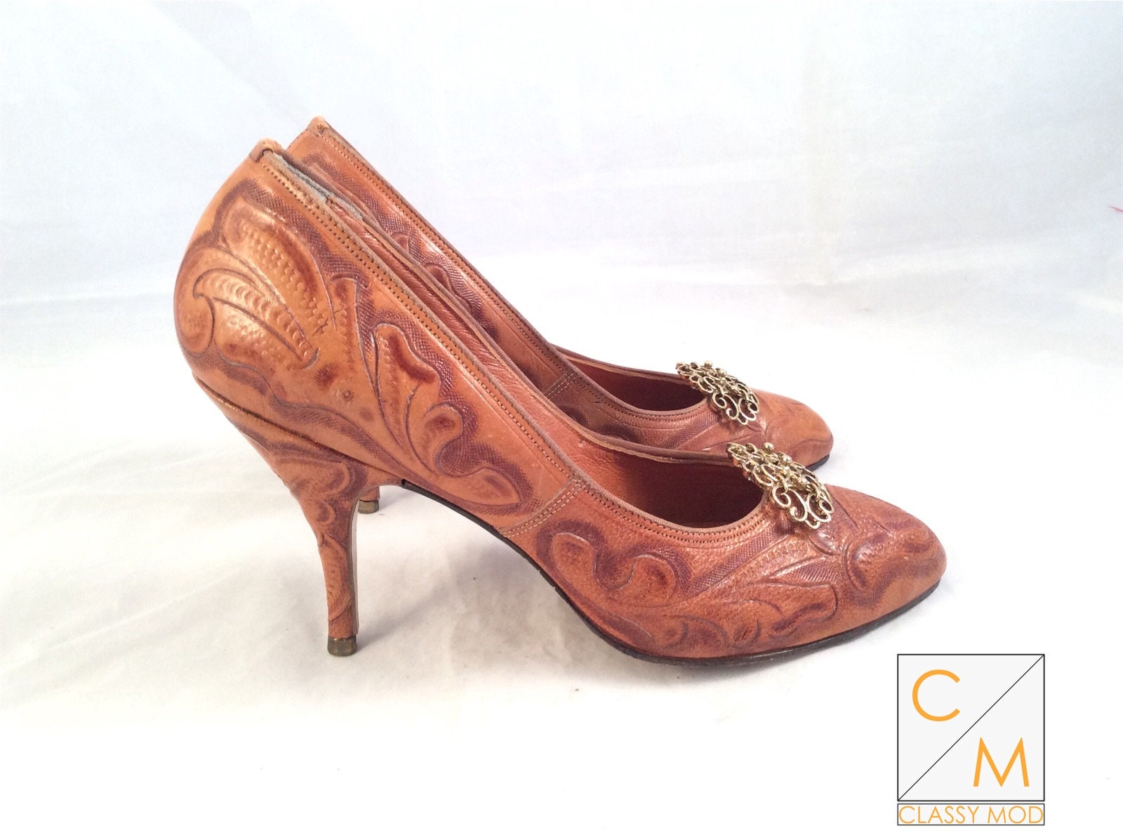 custom tooled leather heels