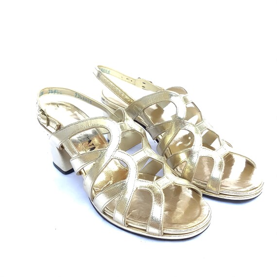 Gold Strappy Heels Vintage retro gold 50s 60s san… - image 2