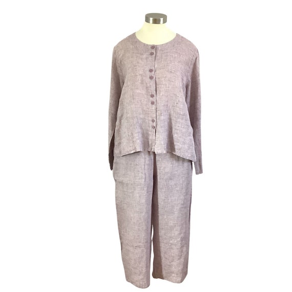Flax Linen two piece set pants jacket top tunic e… - image 1