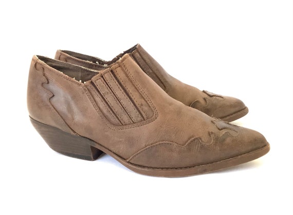 Vintage ankle cowboy boots shoes 70s 80s leather … - image 3