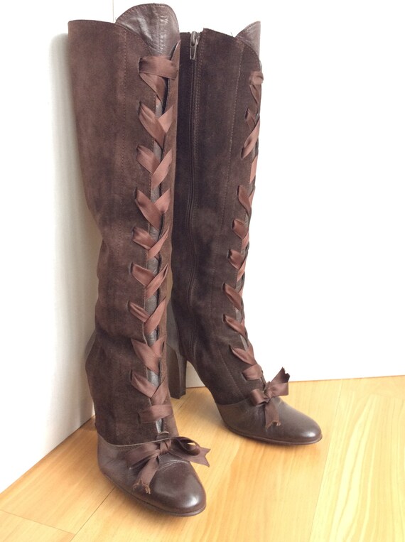 ribbon lace up boots