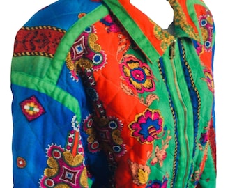 Vintage Jacket Howard Wolf '80s Green-Multicolor Rayon Baroque Rococo