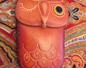 Wink owl wristlet small iPhone bag boho hippie leather new old stock