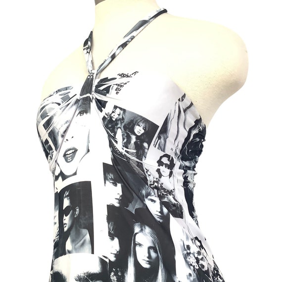 Vintage halter dress 1980s black white photos pic… - image 3