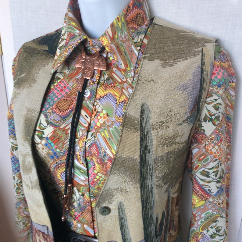 Vintage cholla cactus vest western southwestern Santa Fe size small cowboy desert