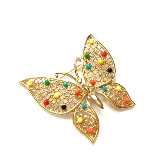 Vintage butterfly pin large size retro funky gold… - image 1