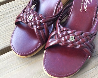Vintage Etienne Aigner cork heel sandals slip on Oxblood size 8 narrow 7.5 normal width