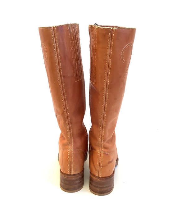 True Vintage campus leather boots retro 70s tan c… - image 2