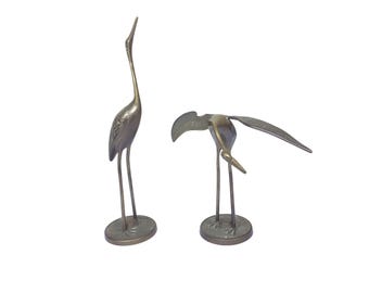 Vintage Brass Crane Figurines Asian Chinoiserie Decor