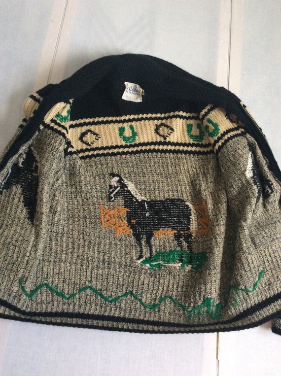 Mid Century vintage cowboy horse knitted sweater … - image 10