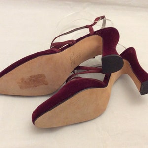 Vintage Flared Heel Velvet Burgundy Retro Heels New Old Stock size 8 wedding image 3