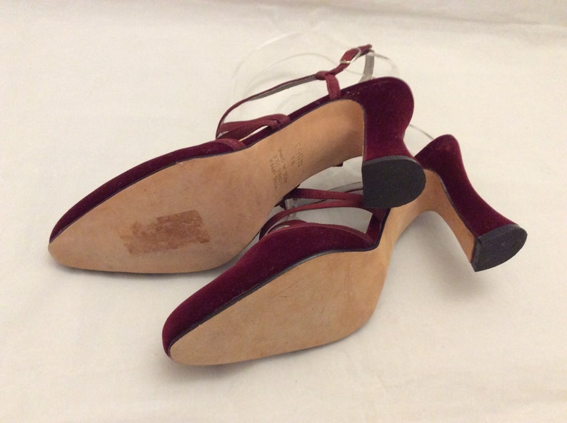 Vintage Flared Heel Velvet Burgundy Retro Heels New Old Stock size 8 wedding image 3