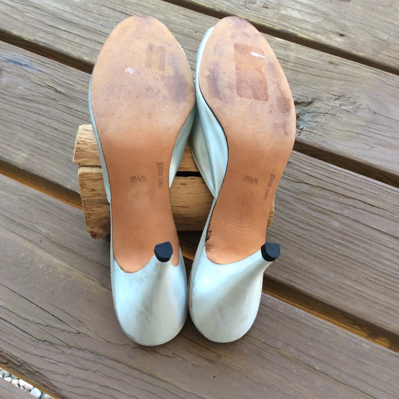 True vintage 40s 50s bedroom slippers satin baby blue size ...