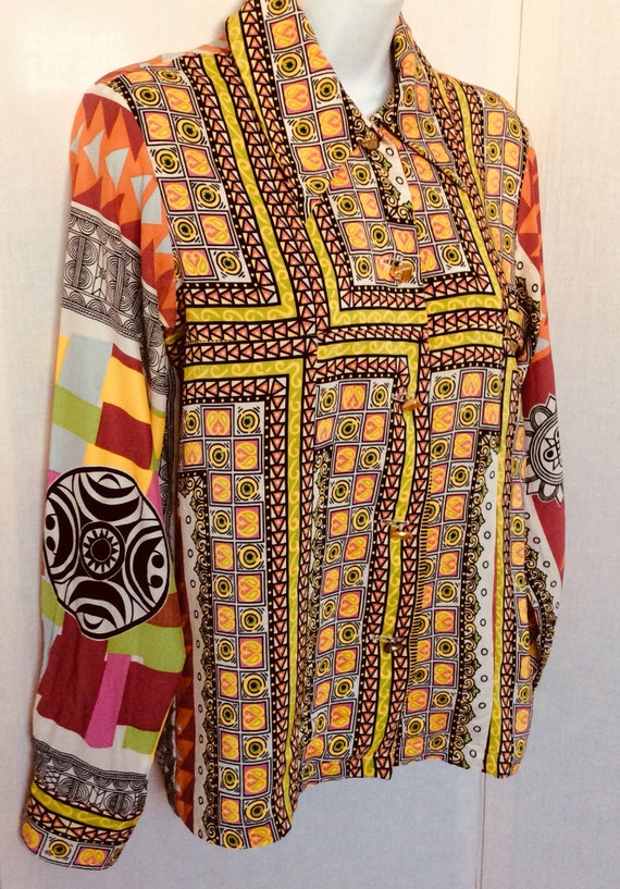 Vintage Todd OldHam colorful silk patchwork blouse