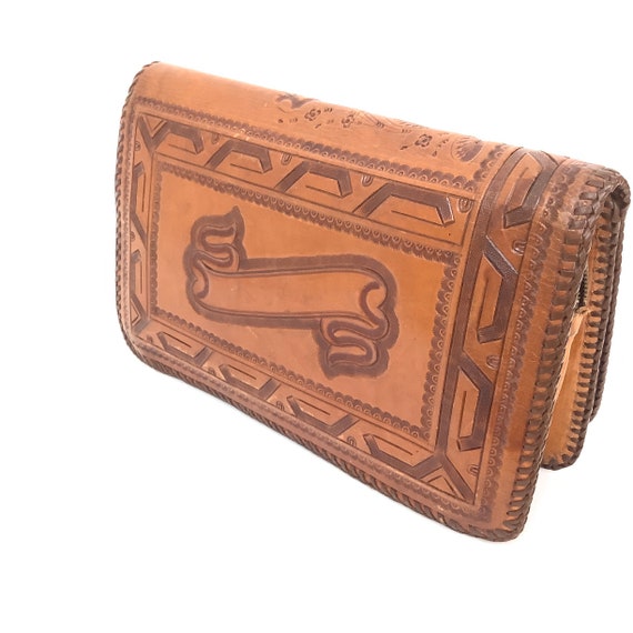 40s 50s tooled clutch bag purse retro collectible… - image 9