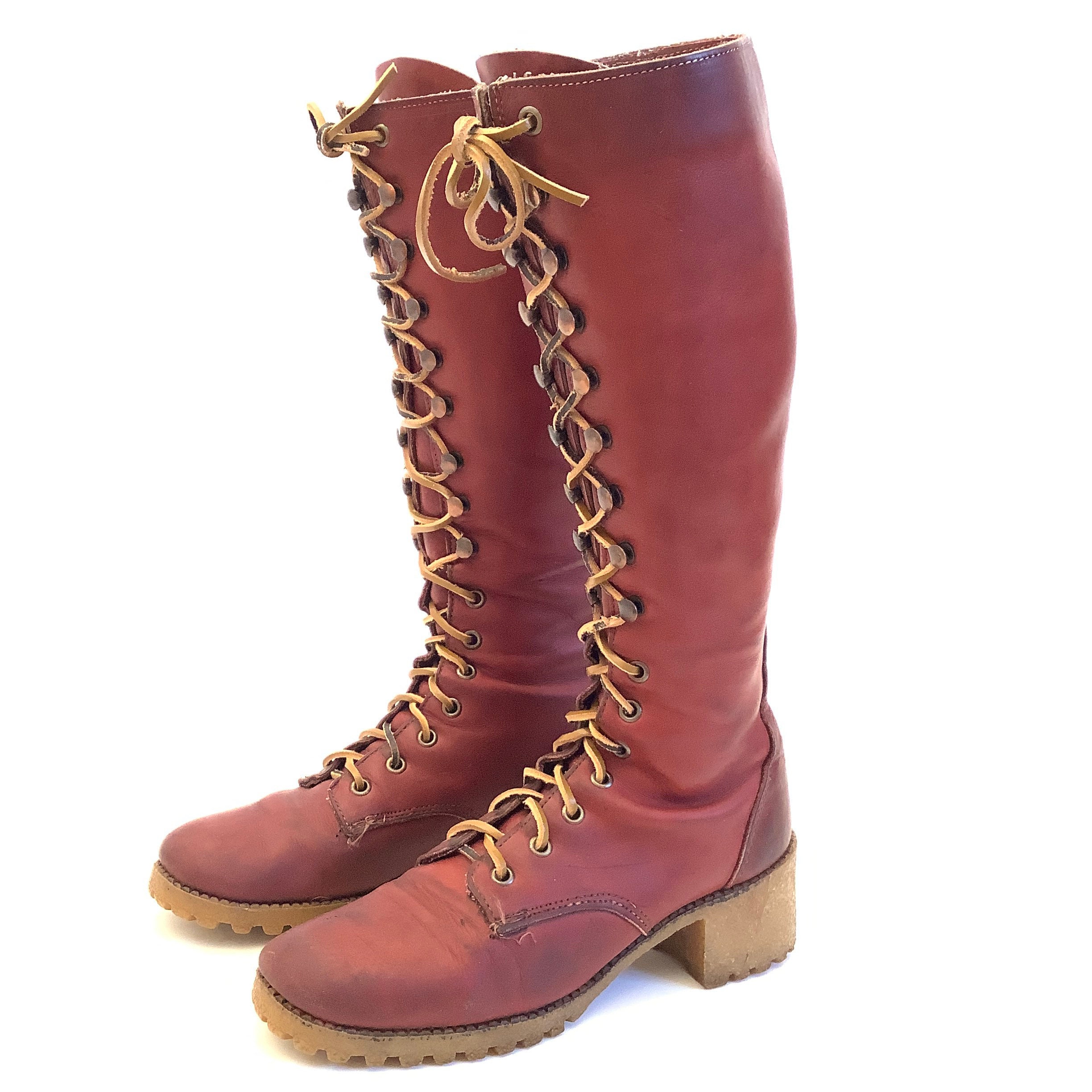 1930's Tall Lace Up Hiking Boots Womens sz 6 - Hippie Tall Lace Up - Ruby  Lane