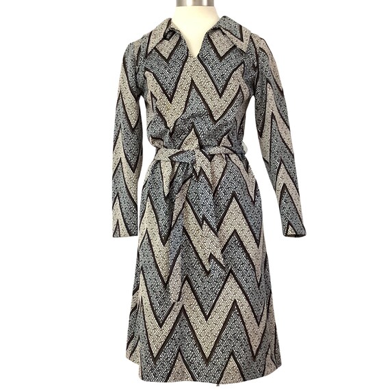 70s chevron print dress long sleeve mod retro vin… - image 2