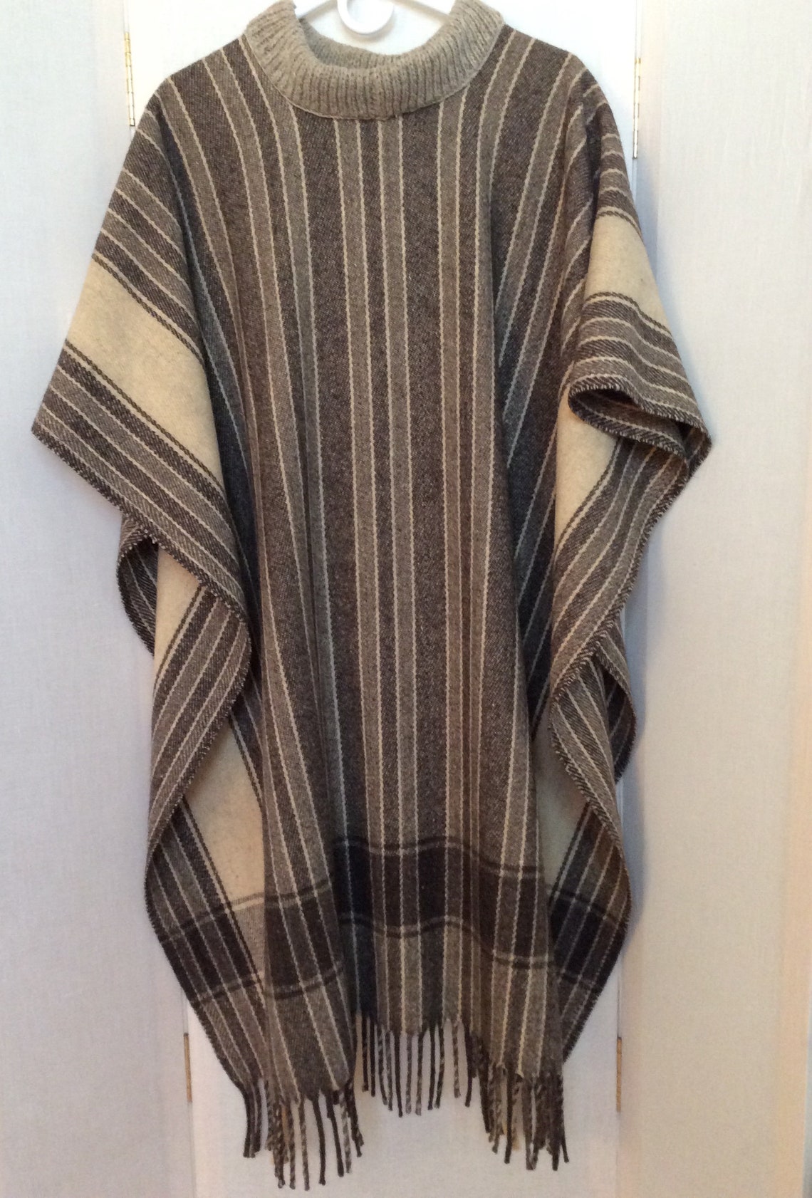 Long Sarape Wrap Coat Poncho Wool Vintage Neutral Colors - Etsy