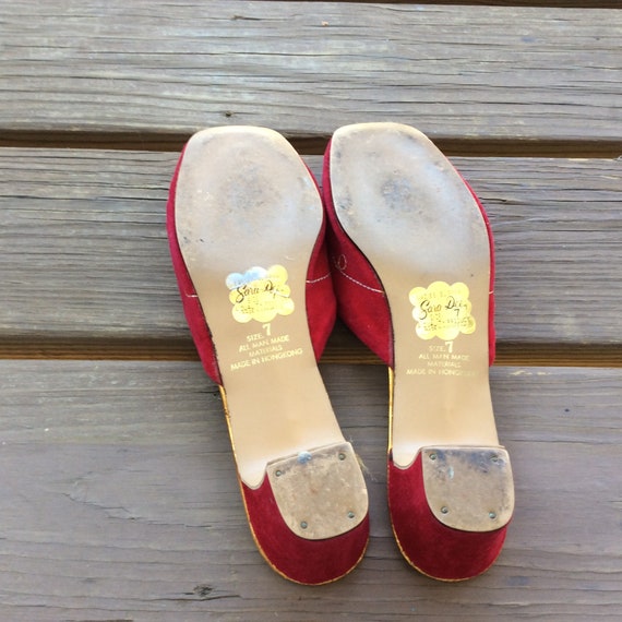 Red velvet vintage slippers size 7 to 7.5 bejewel… - image 5