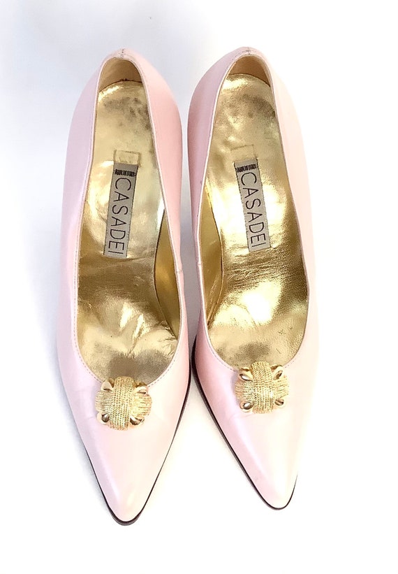 Vintage Casadei pastel pink gold metal heels 80s … - image 4