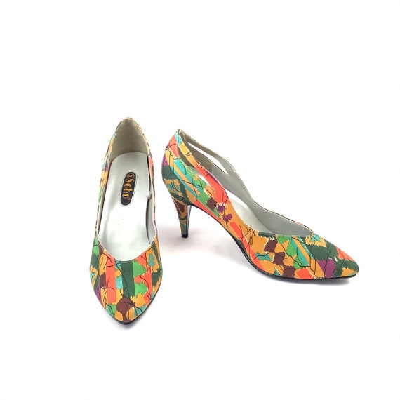 Soho Multicolored Funky Retro Heels Geometric 80s Deadstock New