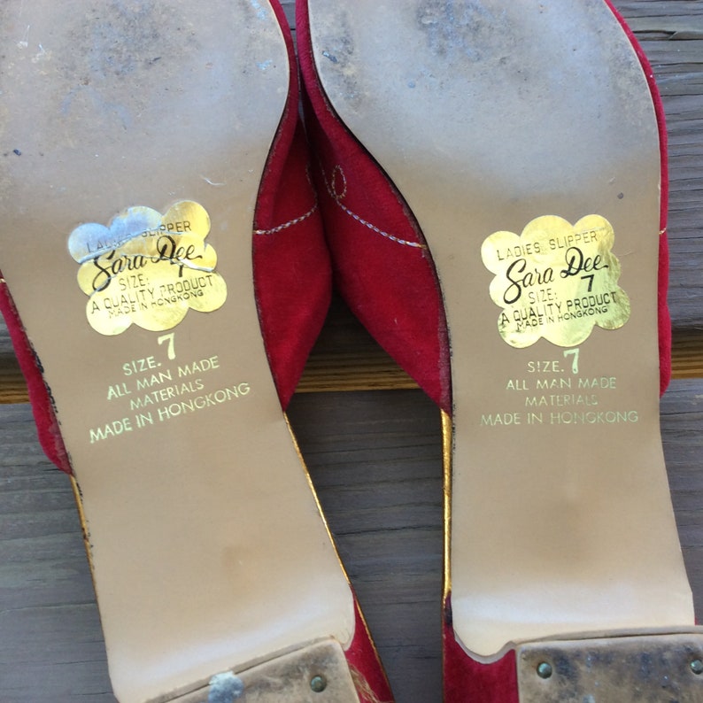 Red Velvet Vintage Slippers Size 7 to 7.5 Bejeweled Retro 60s Etsy