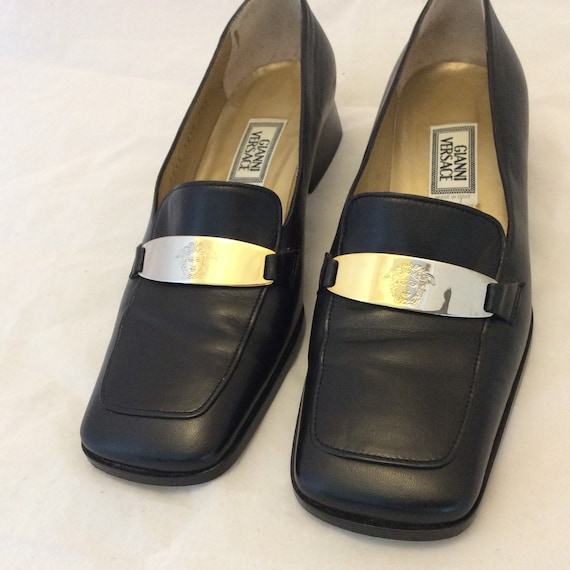 black and gold versace loafers