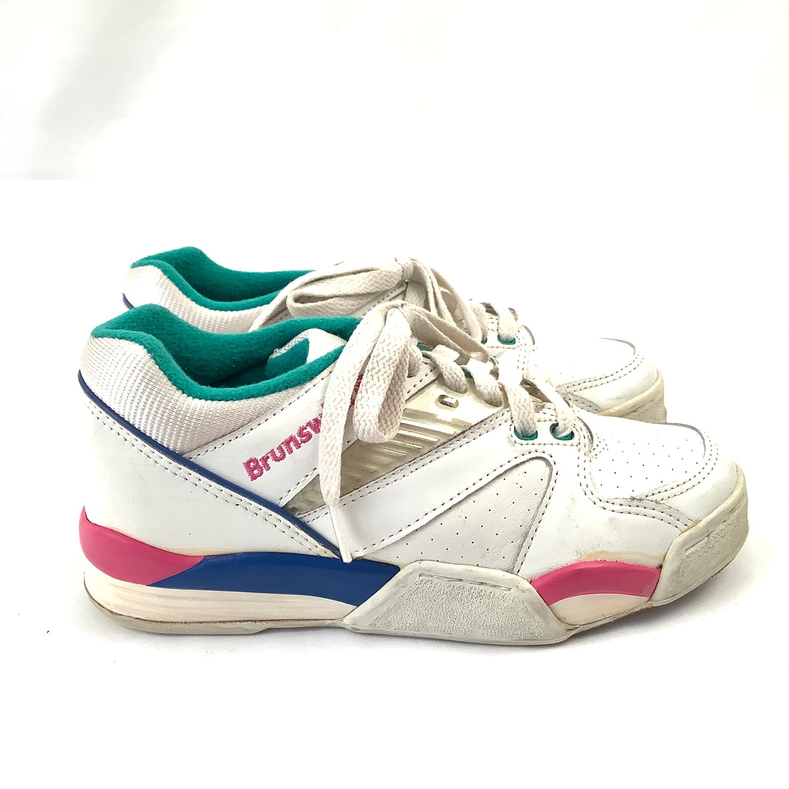 Vintage Brunswick Bowling Shoes 80s Retro Funky Size 6.5 Teal Pink Blue