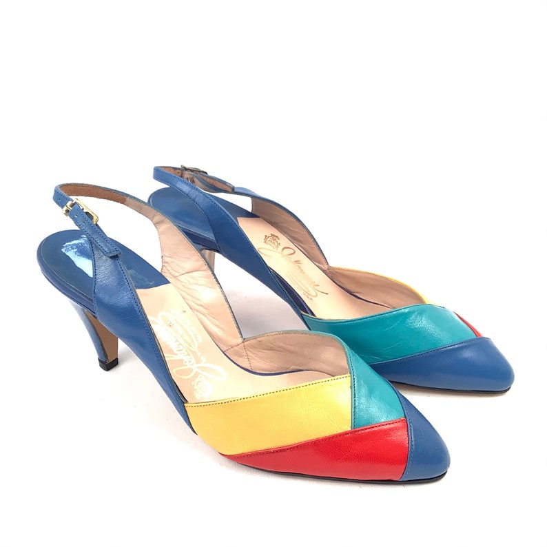 Color block pumps Johansen Leather shoes Multi Color Vintage Size 7.5 New Old Stock image 1