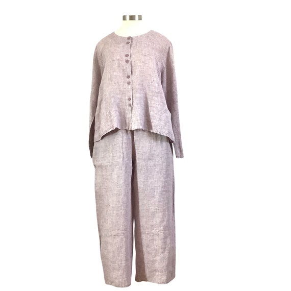 Flax Linen two piece set pants jacket top tunic e… - image 2