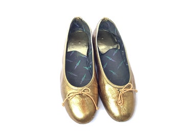 Vintage flat ballet shoes bronze leather size 10 US 40 EU funky retro 90s 80s