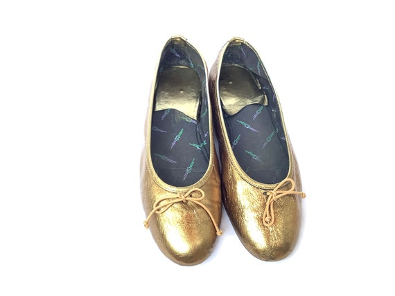 Vintage Flat Ballet Shoes Bronze Leather Size 10 US 40 EU Funky