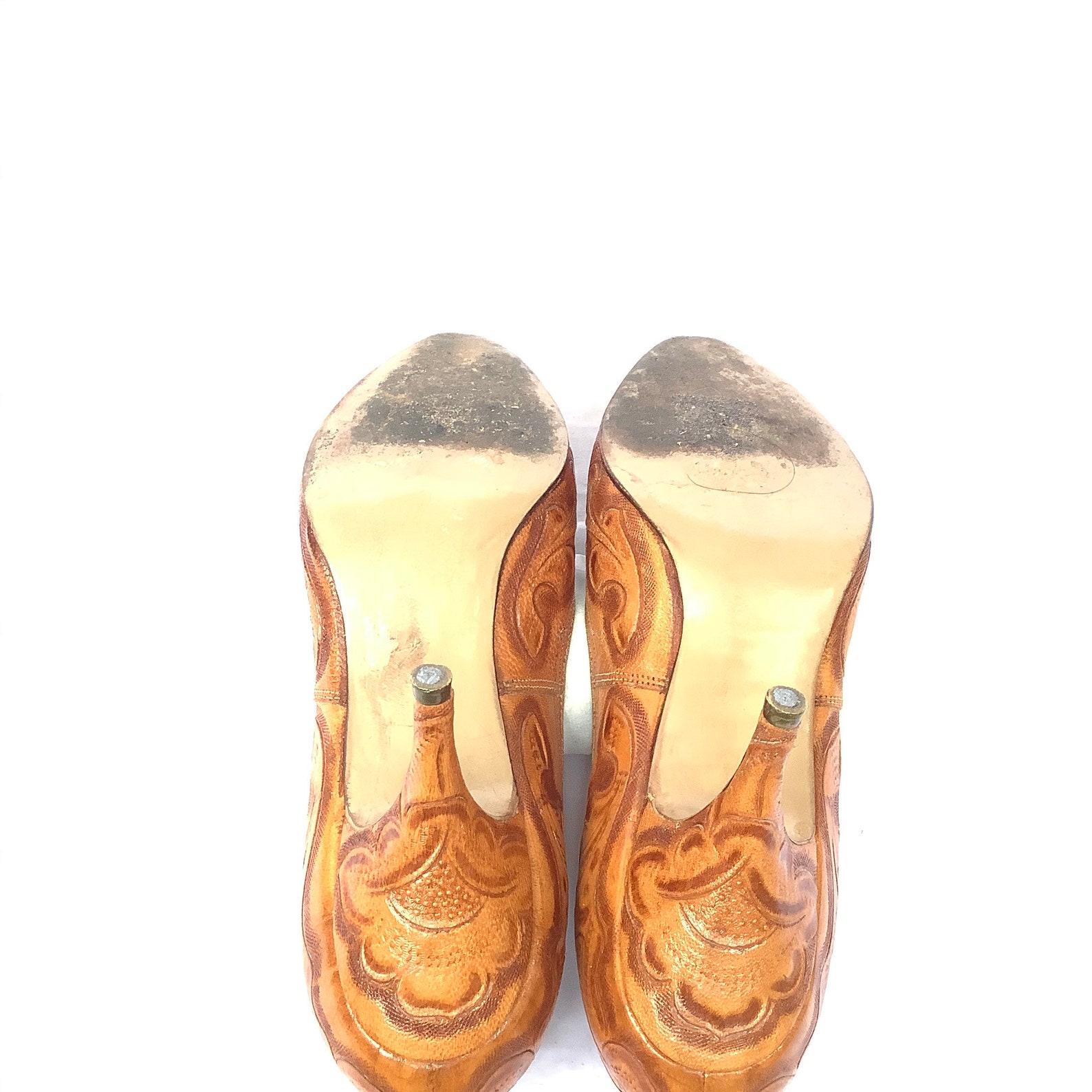 Mexican Heels Hand Tooled Leather 1940s 1950s Mid Century | Etsy