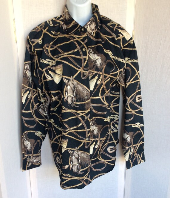 Vintage horse themed shirt top blouse cowboy West… - image 2