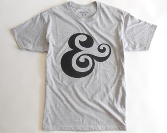 Ampersand Shirt,Gray,Crewneck T-shirt,Symbol,Personalize Gift for Men,Art Shirt,Ampersand Typography Print,Illustration,Logo,T-shirt plain