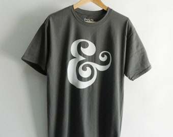 Ampersand Elegant Print-Men T Shirt,Charcoal,Ampersand Logo,Handcraft,Birthday Gift,Symbol,Custom T Shirts,Typography,Ampersand Sign