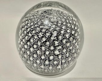 Murano Black Silver Leaf Paperweight 1960's