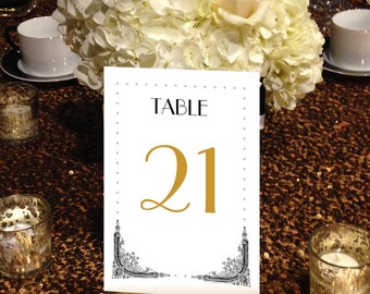 Art Deco Table Numbers, Roaring 20s, Hollywood Glam, Flapper, Art Nouveau, Vintage,  1 - 50, Gold and Black, Instant Download and Print