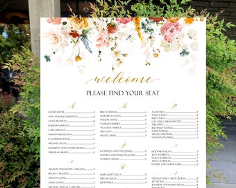 Romantic Flower Seating Chart, Table Assignment, Escort sign, Wedding Sign, Wedding Reception, Wedding Seating, Wedding Decor, Escort Sign