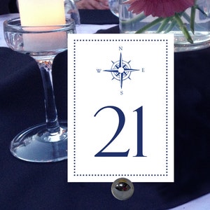 Compass Table Numbers, Nautical, Beach, Seaside, Navy Blue Table Numbers, Shore Table Numbers, 1 50 Instant Download and Print image 1