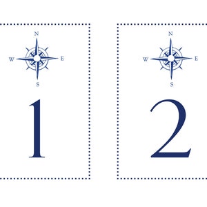 Compass Table Numbers, Nautical, Beach, Seaside, Navy Blue Table Numbers, Shore Table Numbers, 1 50 Instant Download and Print image 2