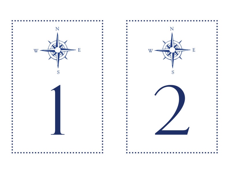 Compass Table Numbers, Nautical, Beach, Seaside, Navy Blue Table Numbers, Shore Table Numbers, 1 50 Instant Download and Print image 2